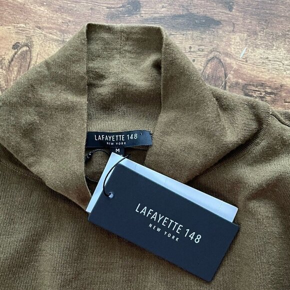Lafayette 148 Womens Sweater Sz Medium Olive Green Mock Neck Wool Quiet Luxury - Picture 6 of 6